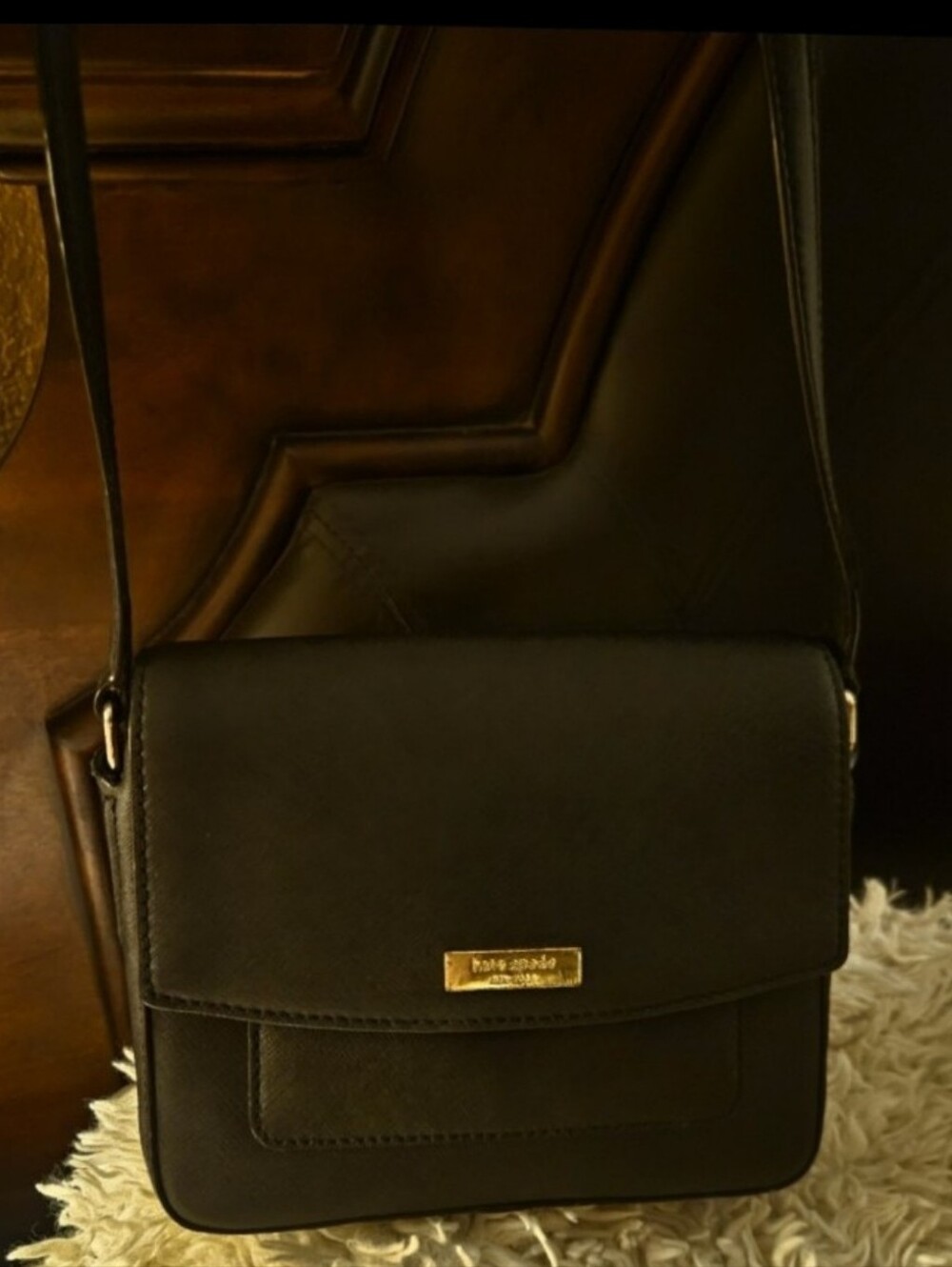 kate spade New York Small Black Crossbody with Gold Plaque